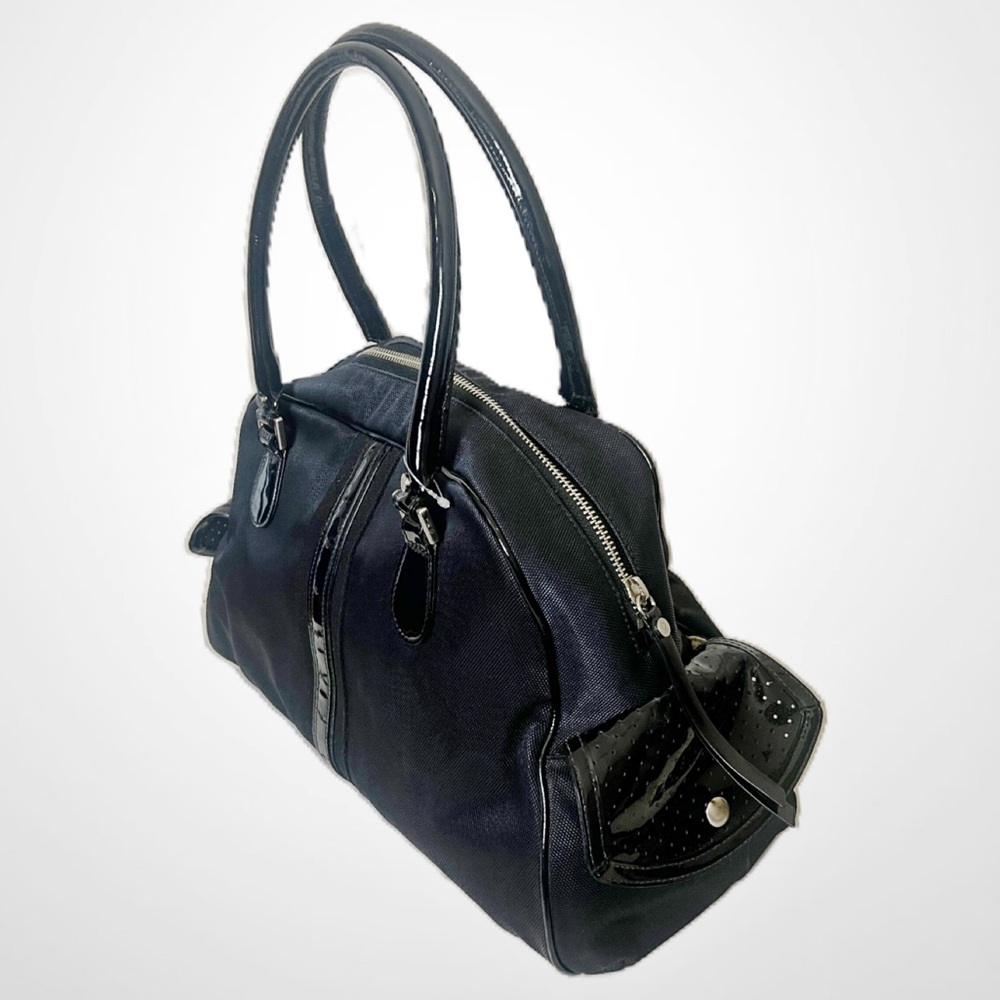 Cole Haan Canavas Patent Leather double handle Shoulder Handbag Black.